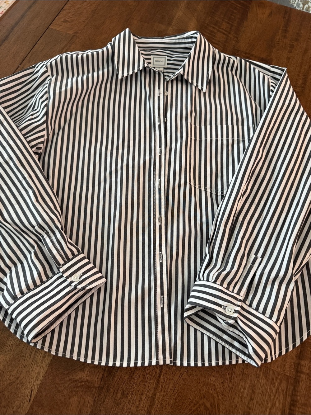 Maeve Black and White Striped Button-Down Shirt